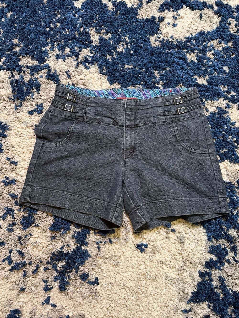 One S One Authentic Denim Gray Buckle Detail Shorts Size 12